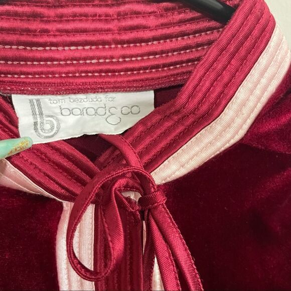 VINTAGE Barad & Co Velvet Velour Nightgown Tie Neck Puff Shoulder Mini Dress - Picture 15 of 16